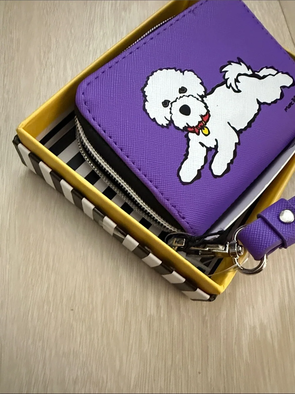 Marc Tetro Purple Wristlet Clutch with White Poodle Illustration